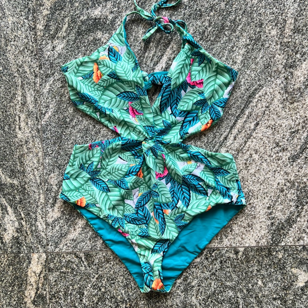 Mara Hoffman Green Leaf Print One Piece Swimsuit